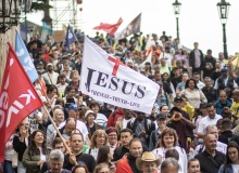 Hundreds of Christians marched through rainy Prague