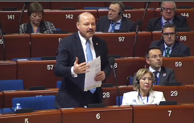 Valeriu Ghiletchi addressing the Council of Europe during the session on intolerance against Christians. / Video caption of CoE live stream.,valeriu ghiletchi