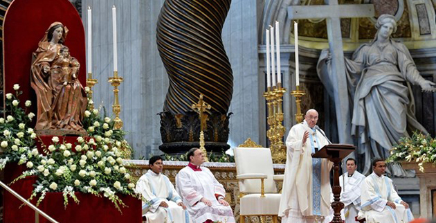 Pope Francis speaking in the Holy Mass on the Solemnity of Mary, Most Holy Mother of God, on January the 1st, 2015. / ASA,francis, mary, 2015