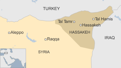 Tal Tamr is in the region near Turkey. / BBC