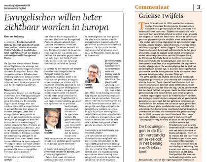 Article about Evangelical Focus in Netherland's Reformatorisch Dagblatt newspaper, 26th January.