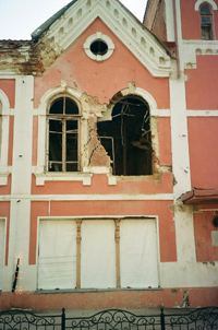 A damaged church in Luhansk.