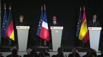 Hollande, Merkel and Rajoy Press Conference / BBC
