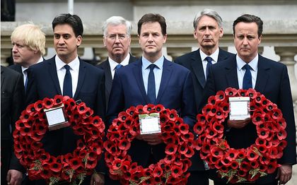 Ed Miliband , Nick Clegg and David Cameron together after election in the UK VE-day