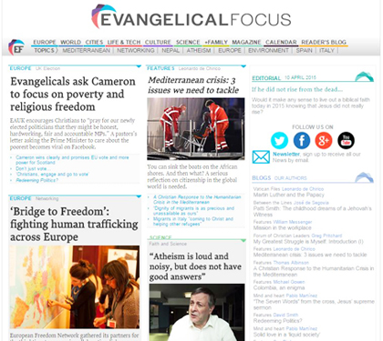 Evangelical Focus front page.