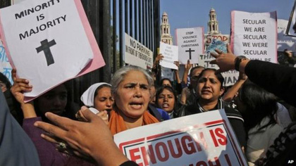 Christians protest in Delhi, in March 2015. / BBC