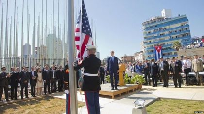 he US flag is raised at the embassy in Havana / Reuters