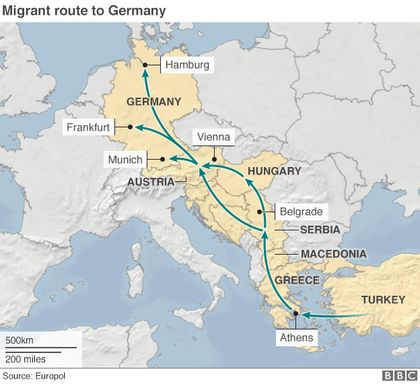 Migrants german route  / Europol- BBC