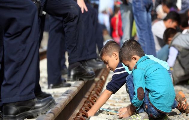Serbian children playing in a refugee camp. ,refugees, children