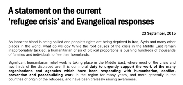 eea statement, refugees, 2015, European Evangelical Alliance