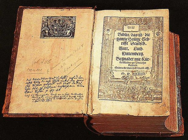 The Bible found in Lübeck (Germany) is similar to this other Luther Bible. ,bible, Lübeck