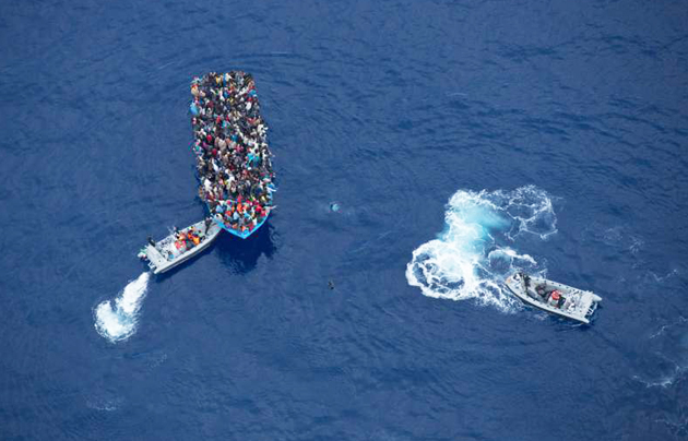 Refugees being rescued in June 2015. / Polaris,boat, mediterranean, refugees