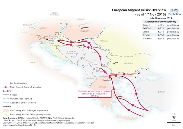 Movement of asylum seekers and refugees through the Balkans. / ACAPS,blakans, refugees, november, acaps, report