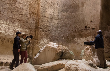 Filming inside a cave.