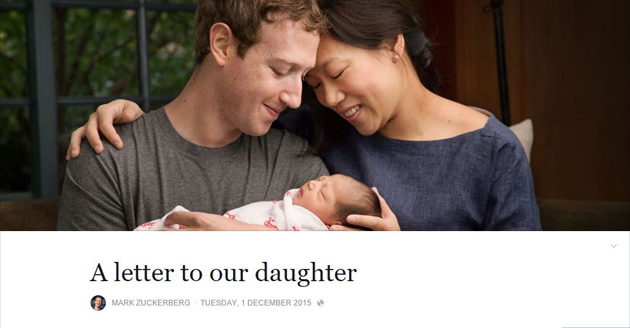 The open letter on Mark Zuckerberg's profile. / Facebook caption ,facebook, letter to our daughter, zuckerberg