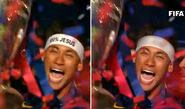 The original video footage (left) and the edited video played in the 2016 Ballon d'Or gala. / Youtube caption,neymar, erased, edited video, fifa, 2016, ballon d'or