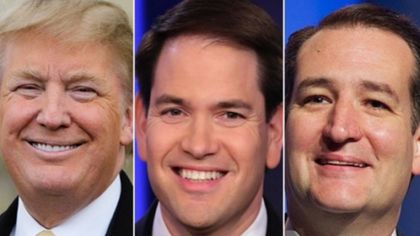 Republican candidates Trump, Rubio and Cruz.