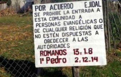 Entrance in the village is forbidden to evangelicals or anyone who does not obey the authorities, a sing says in a Mexican village. / Archive image.