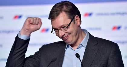 Serbian PM Alexandar Vucic celebrates victory. / AFP