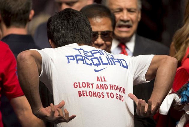 Manny Pacquiao shows a message on his shirt. ,Manny Pacquiao, islamism, jihadism, 