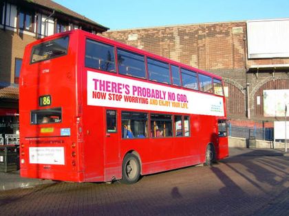 Atheist Bus Campaign in UK public transport in 2008.