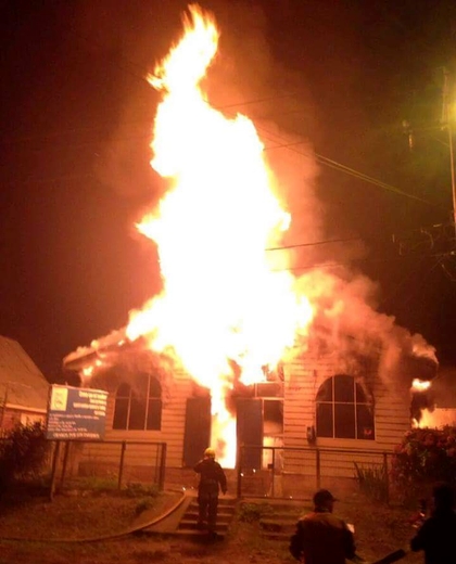 A Chilean evangelical church set on fire in June, 2016.