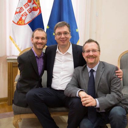 Nick Vujicic, Samuil Petrovski and Prime Minister Aleksandar Vucic