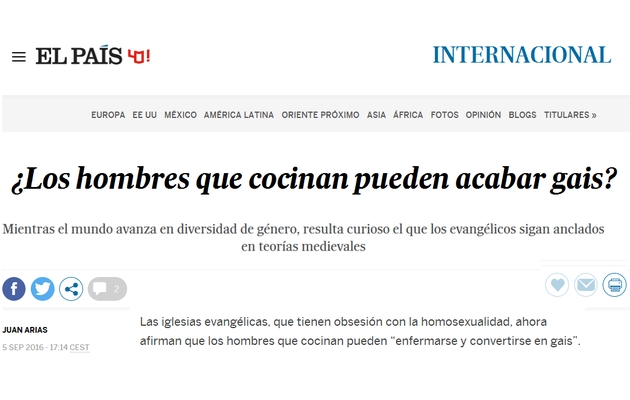 Headline of the controversial article about evangelicals appeared at El Pais.