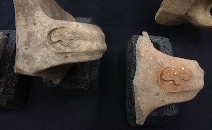 Seal impressions on pot handles found in another chamber of the gatehouse bear Hezekiah’s royal mark. / IAA