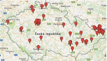 Location of the Czech churches that participated in the CZEA survey. / Czech Republic Evangelical Alliance