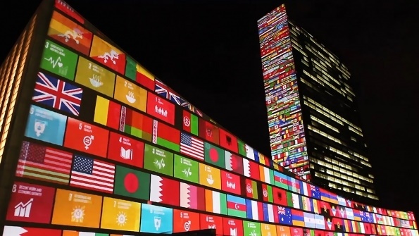 A light show celebrating the United Nations Global Goals for Sustainable Development program. / Agencies,
