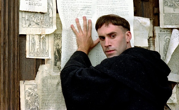 Luther and his 95 theses, as seen in the film featuring Joseph Fiennes. ,martin luther, 95 theses