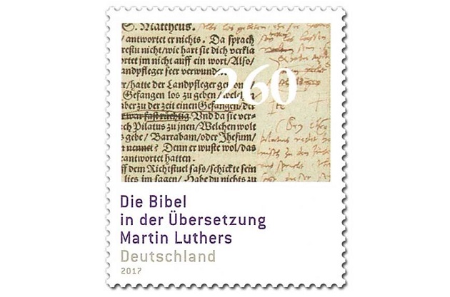 The commemorative Luther Bible post stamp issued in Germany. / Deutsche Post,luther, stamp, germany