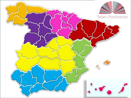 The 9 Spanish regions where the Preaching Workshop will be take place.
