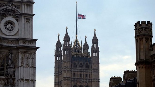 The flag above the Houses of Parliament flies at half mast. / J. Brady, PA ,westminster, flag