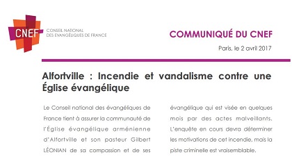 CNEF condemns arson attack against church in Alfortville.