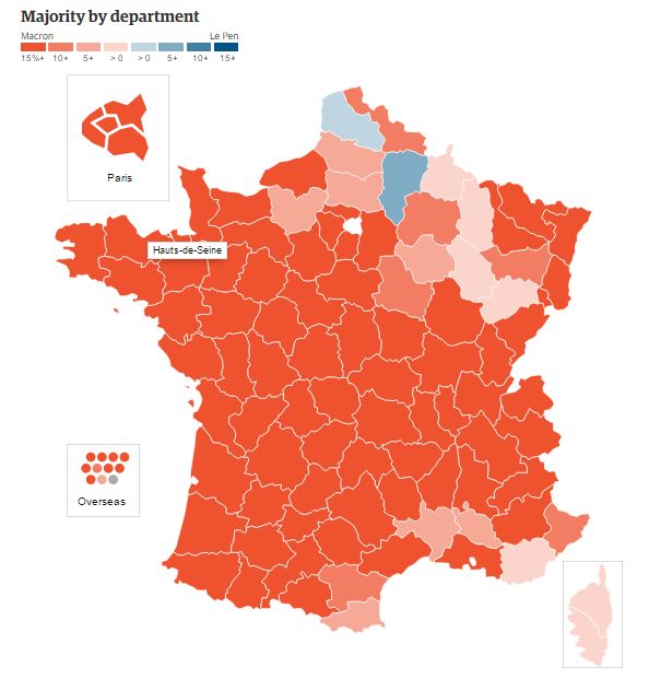 France clearly voted for Macron in the second round of the election. / Source: The Guardian