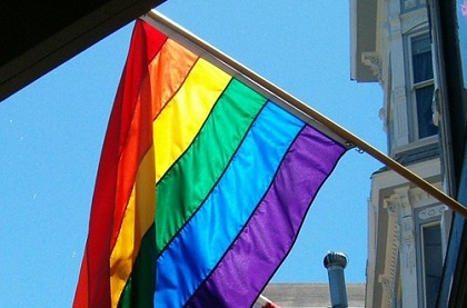 A LGBT flag.