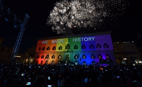 Celebrations in Valletta after the legalisation of same-sex marriage was approved. / Independent.mt,