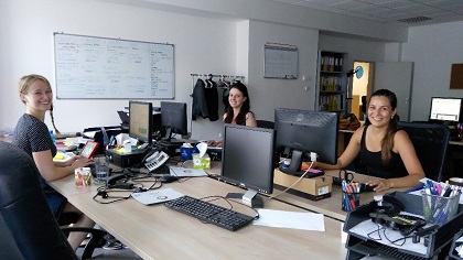 Šárka (centre) at the offices where she works.