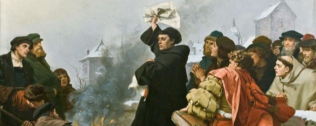Martin Luther burns the Papal bull threatening his excommunication. Paul Thumann, 1872. / Photo: Wartburg-Stiftung,