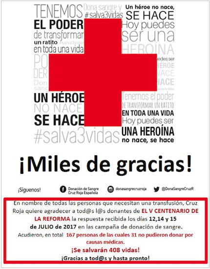 The Spanish Red Croos thanks the participants in the 5000 anniversary of the Reformation activities.