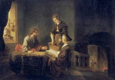 Rembrandt places a large Bible on Mary’s lap.