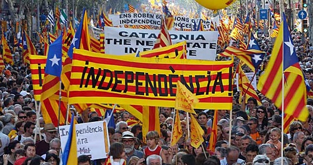 A pro-independence demonstration in Catalonia, Spain. ,