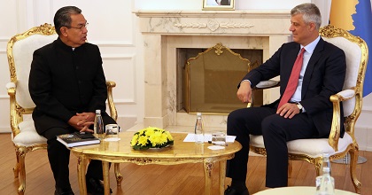 Efraim Tendero, WEA Secretary General (left), meets with the President of the Republic of Kosovo, Hashim Thaçi. / KPEC
