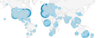 Evangelical Focus readership by city: 8 Jan. 2017 - 8 Jan. 2018. / Google Analytics