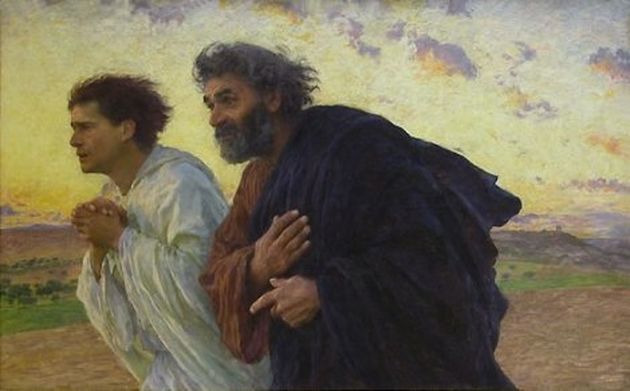 The Disciples Peter and John running to the Sepulchre on the Morning of the Resurrection by Eugène Burnand.,