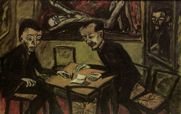Two men at the table, by Erich Heckel.,