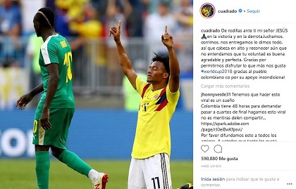 Cuadrado's Instagram post about trusting Jesus despite defeat. / Instagram Cuadrado