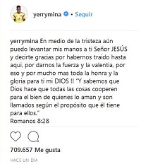 Mina's message about lifting the hand to Jesus. / Instagram Yerri Mina